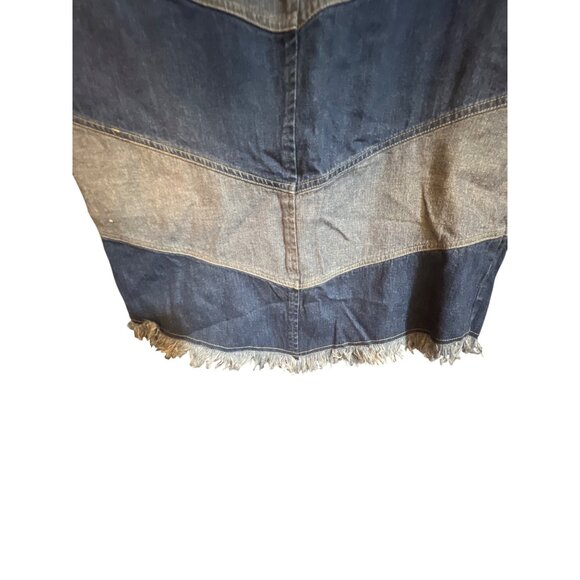 Vintage Frantic Denim Chevron Stripe Skirt With Raw Hem Sz 14 - Picture 2 of 4